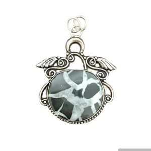Wonderful Mud Crack Fossil Pendant Necklace with Silver Chain
